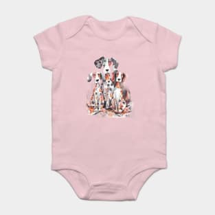 Whimsical Illustration Featuring Three Dogs with Patchwork Like Patterns on Their Bodies Baby Bodysuit